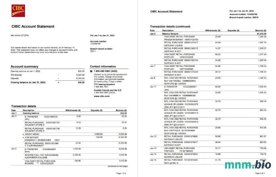 USA CFSB wyciąg bankowy szablon Worda i PDF